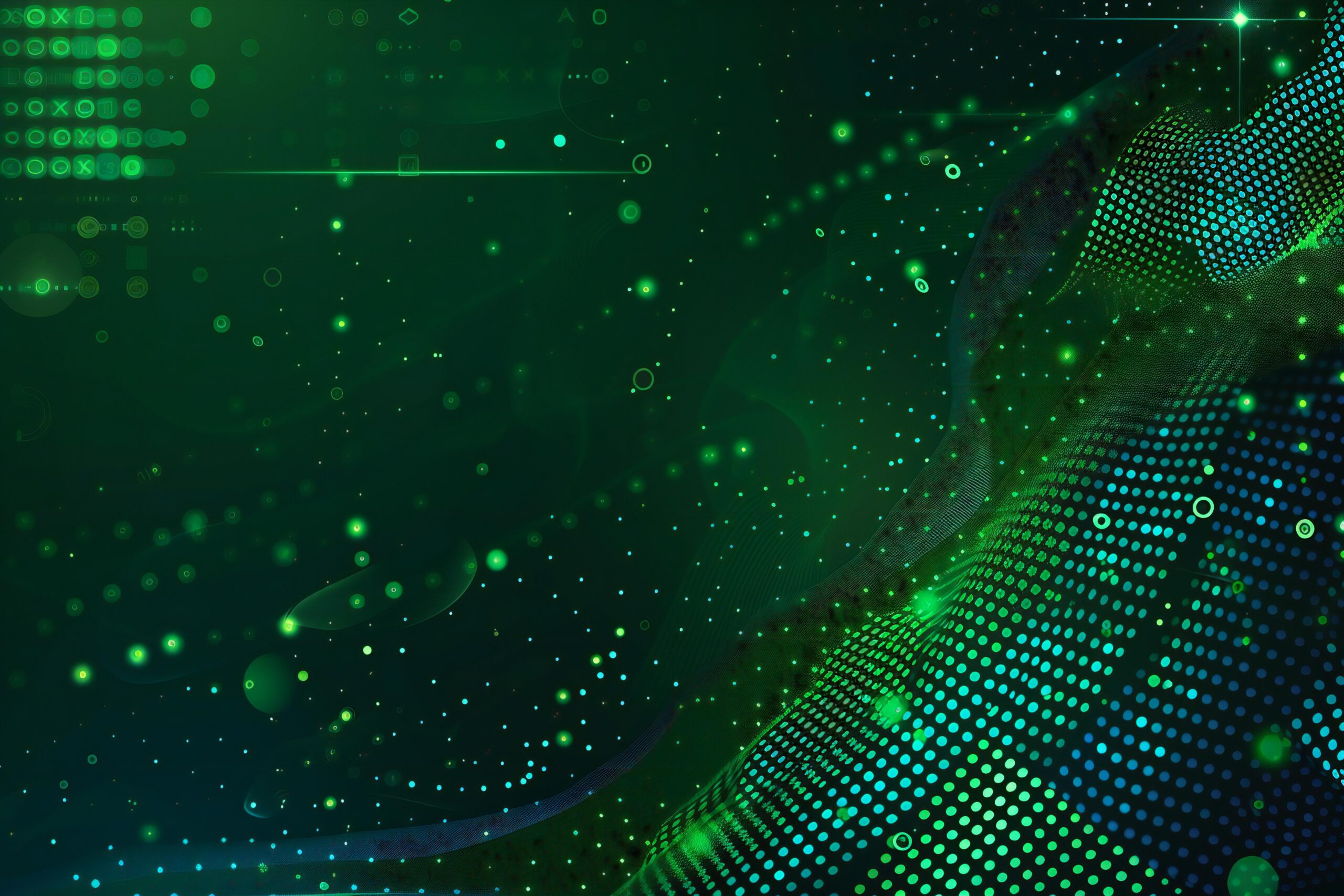 abstract green background with glowing dots lines scaled