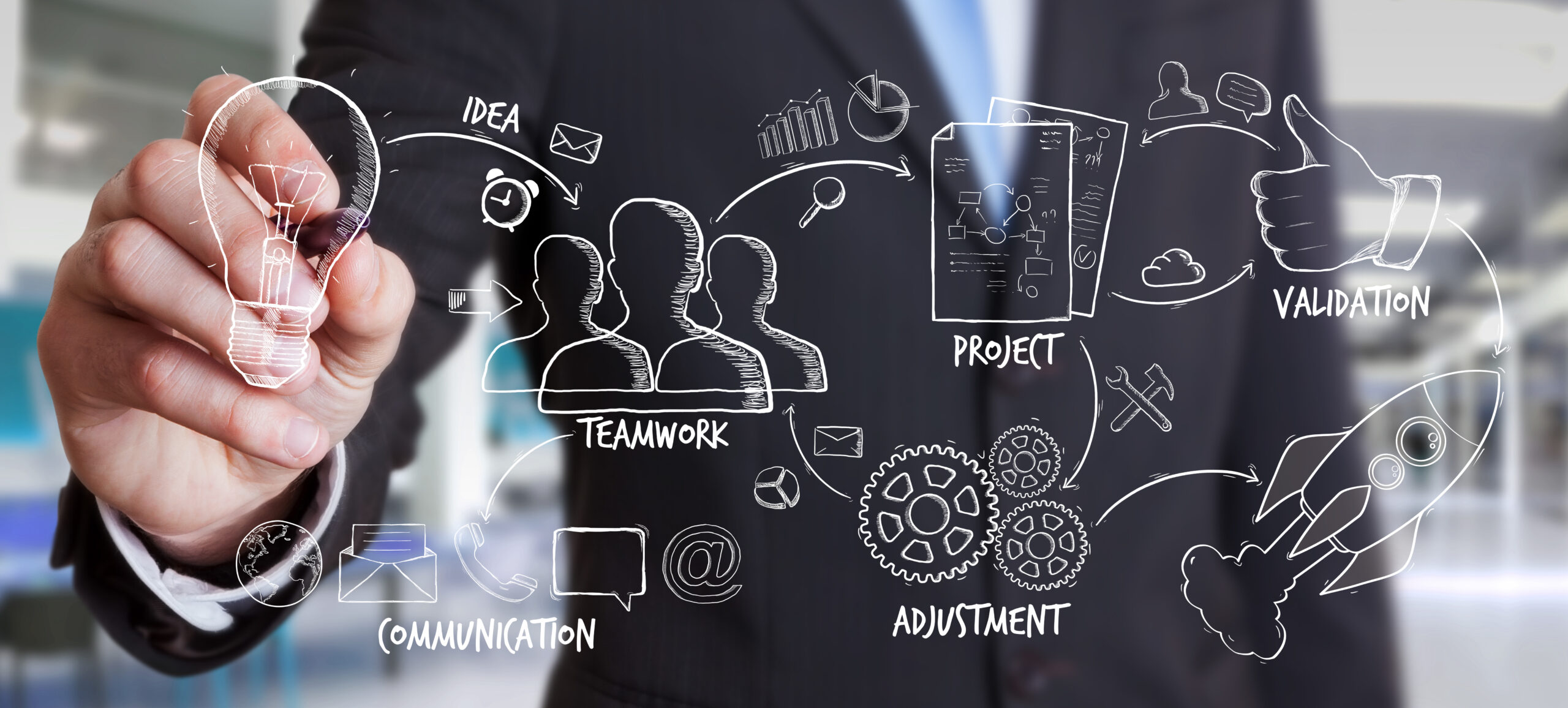 businessman drawing manuscript project presentation scaled
