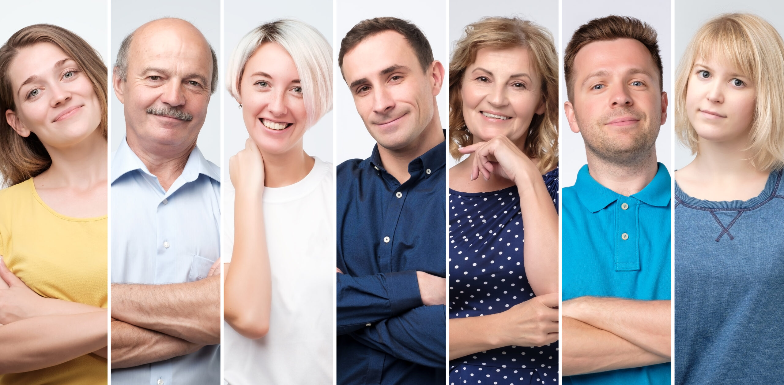 collage of young and senior people smiling confident at camera