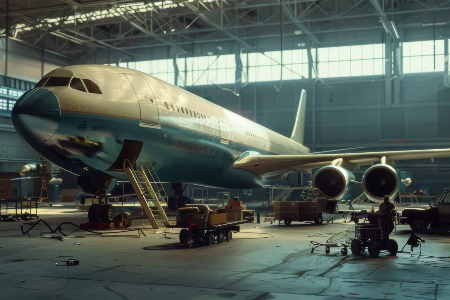 Aircraft engine maintenance in a real hangar